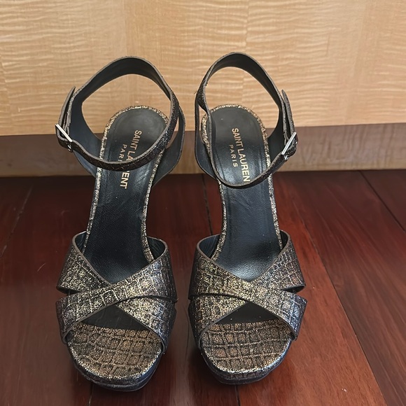 Saint Laurent Paris Metallic Bronze Leather Platform Sandals - Picture 2 of 7